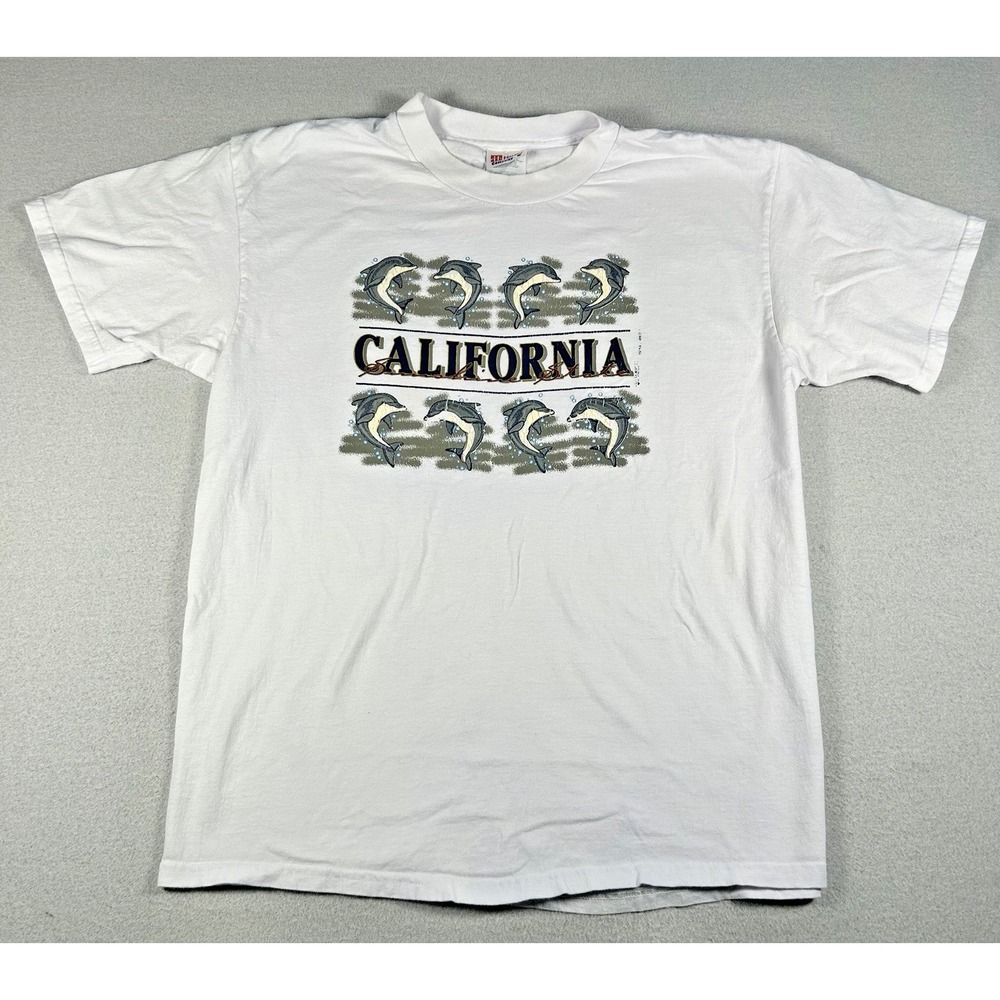 Vtg 90's Hanes Graphic California Dolphin Tee Shirt Tourist Large